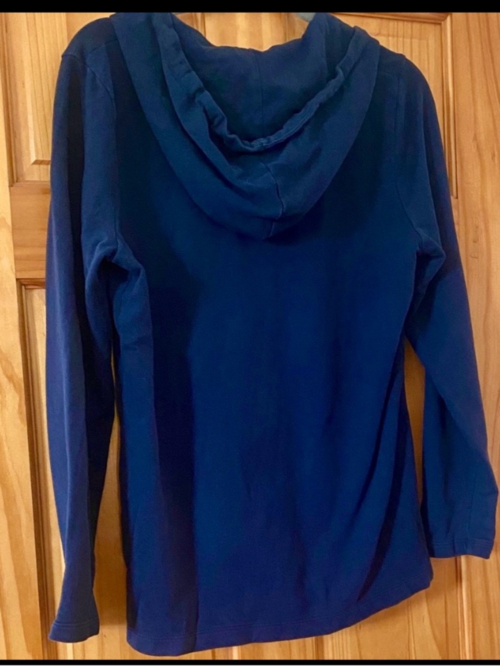 L.L. Bean Navy Hooded Henley Sweatshirt Lightweight Cotton Pullover M - Picture 2 of 9